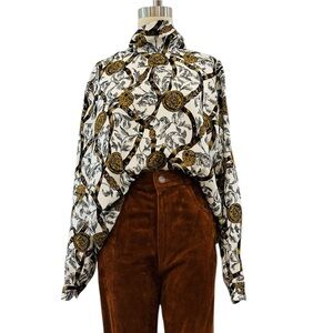 80’s/90’s Coin/Crest Belt Print Blouse